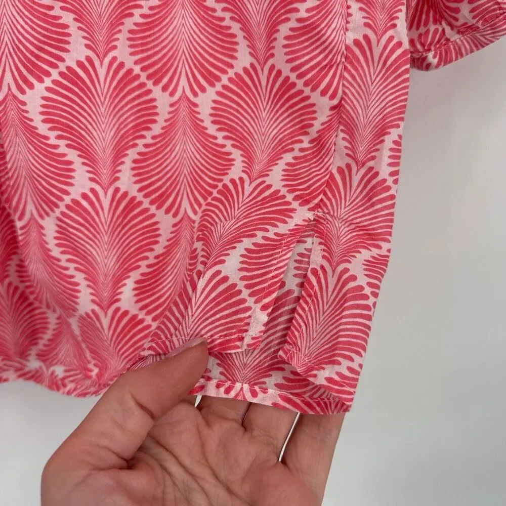 Talbots Women's Button Up Pleated Coastal Pink‎ Blouse Top Size L Cotton Beach